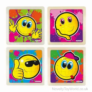 Mini Wooden Smile Face Jigsaw Puzzle - 4 Assorted Designs (11cm)