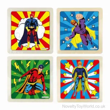 Mini Wooden Superhero Jigsaw Puzzle - 4 Assorted Designs (11cm)