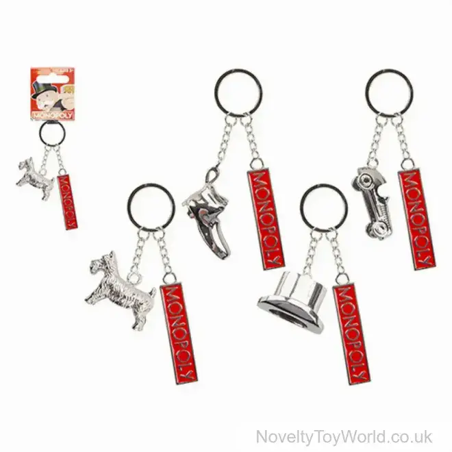 Monopoly Pieces Licensed Keyrings - 4 Assorted (4cm) | Wholesale