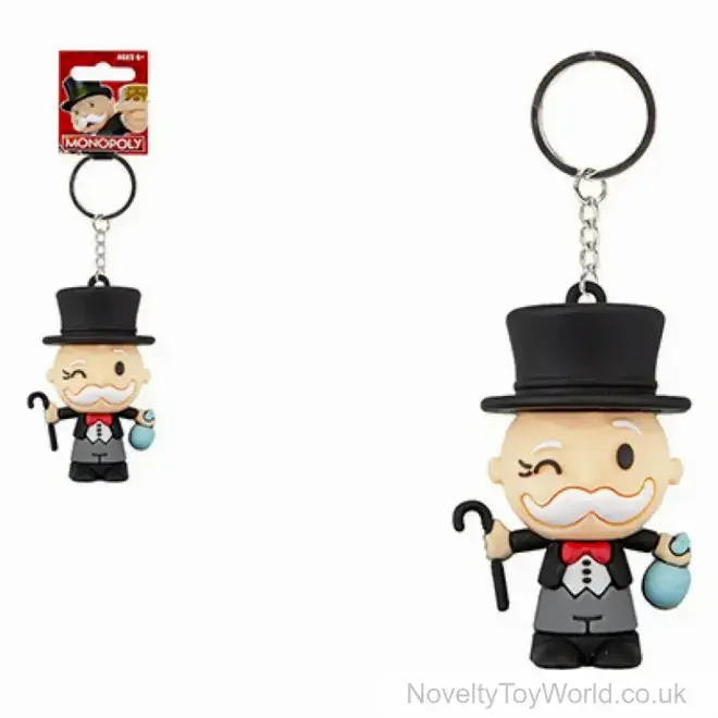 Mr Monopoly Man 3D Rubber Keyring (5.5cm) | Bulk Buy Monopoly Keyrings UK