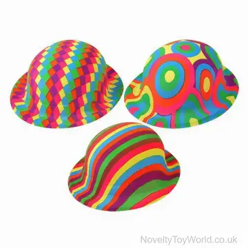 Multicolour Funky Design Plastic Bowler Hat 3 Assorted - Adult