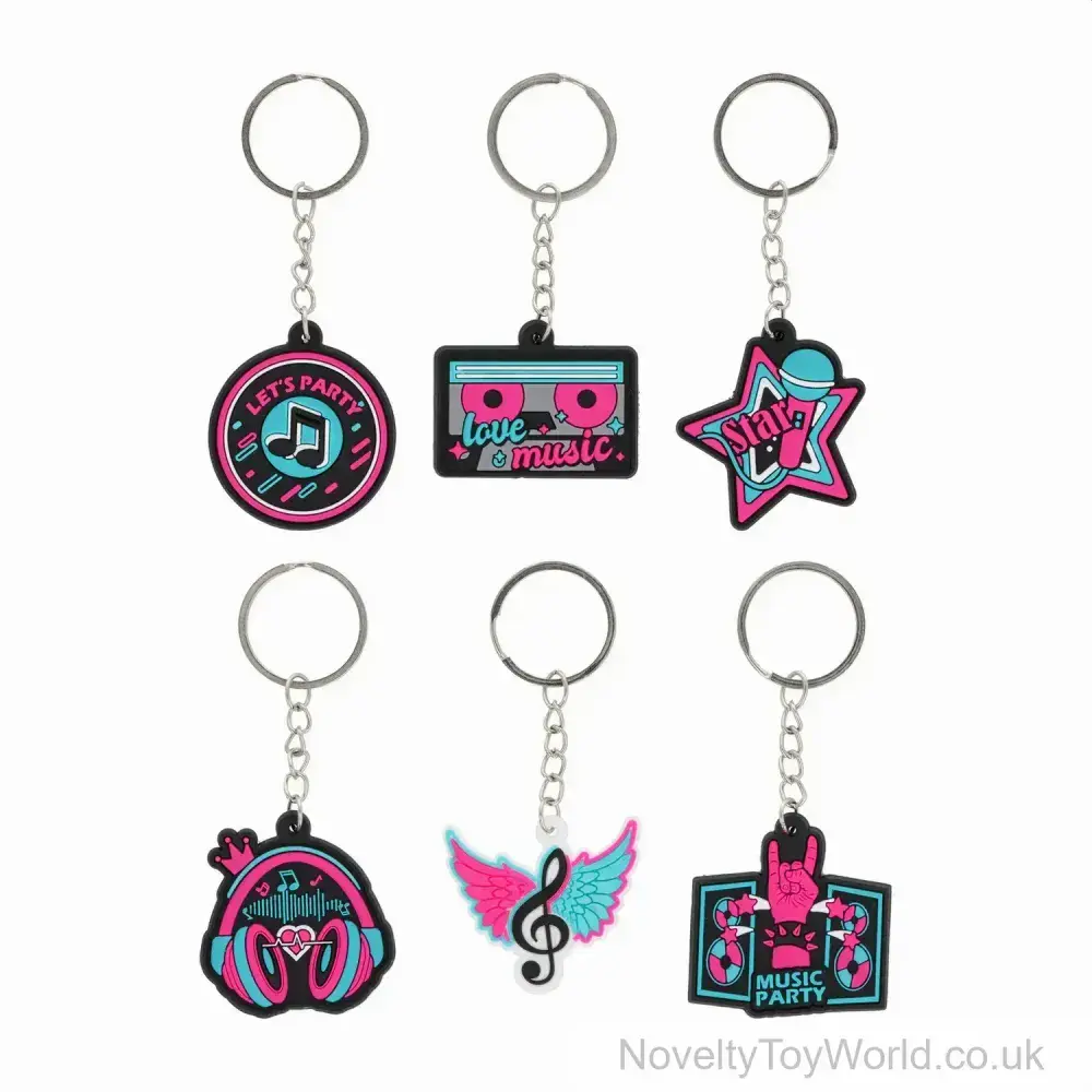 Music Themed Rubber Keyring (4cm) | Bulk Buy Novelty Keyrings For Shops UK