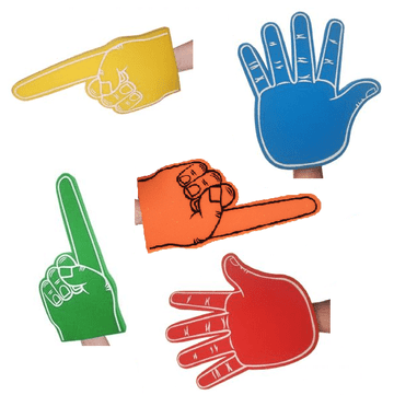 Novelty Foam Hands - Finger & High Five Mix - Assorted Colours