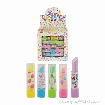 Novelty Lipstick Eraser - 5 Assorted Designs (7cm)