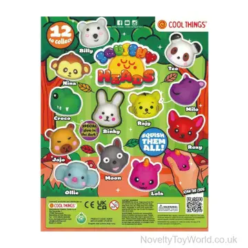 Novelty Squishy Animal Heads - 12 Assorted in 50mm Vending Capsule