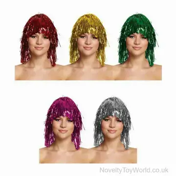 Novelty Tinsel Wigs - Assorted Colours