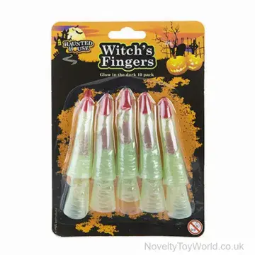 Pack of 10 Glow in The Dark Witches Fingers with Long Nails
