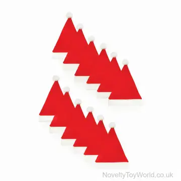 Pack of 12 Children's Felt Santa Hats with Bobble