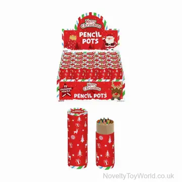 Pack of 12 Mini Christmas Colouring Pencils in Xmas Tub (8cm)