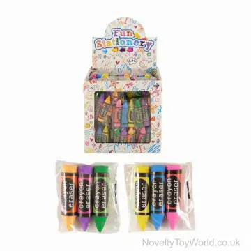 Pack of 3 Crayon Shape Erasers (5cm)