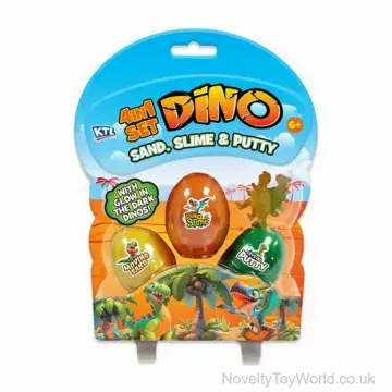 Pack of 3 Sensory Dino Eggs With Figure (Sand, Slime & Putty)
