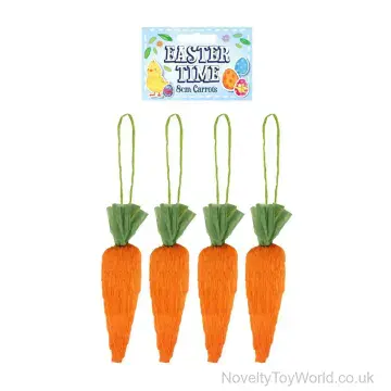 Pack of 4 Easter Carrot Decoration With Green Paper Rope (6.5cm x 2cm)