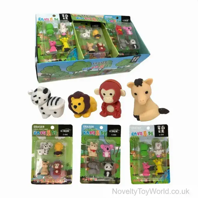 Pack Of 4 Zoo Animal Erasers | Wholesale Novelty Stationery For Children UK