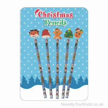 Pack of 5 Christmas Pencils & Eraser Toppers