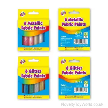 Pack Of 6 Fabric Paints - Glitter & Metallic Assorted