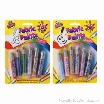 Pack Of 6 Fabric Paints - Glitter & Metallic Assorted