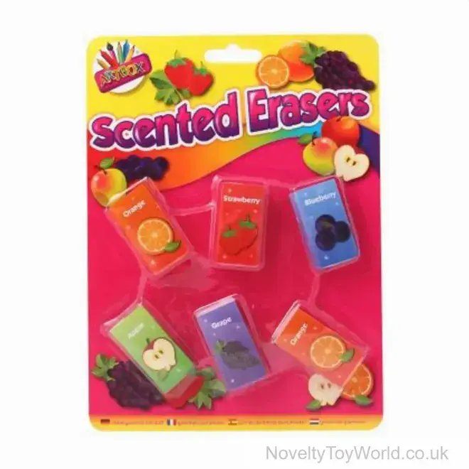 Pack Of 6 Fruit Scented Erasers | Fun Stationery Present For Children | Wholesale UK