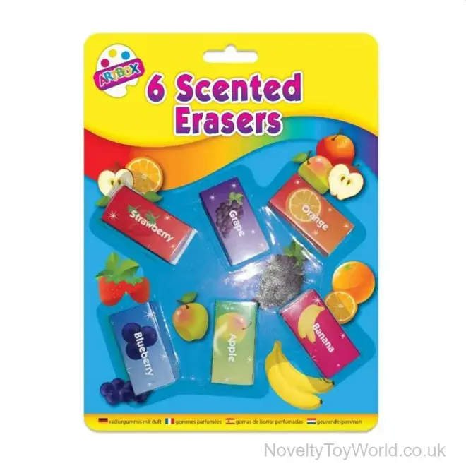 Pack Of 6 Fruit Scented Erasers | Fun Stationery Present For Children | Wholesale UK
