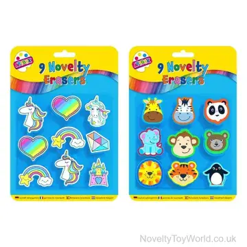 Pack of 9 Unicorn & Animal Erasers