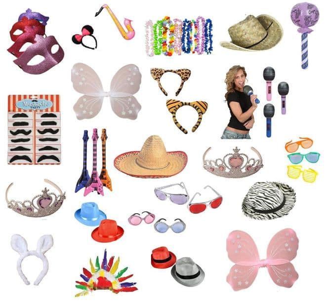 Photo Booth & Party Props Box | 50 Piece | Bulk Buy Novelty Supplies