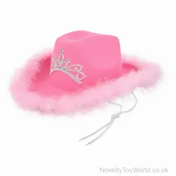 Pink Cowgirl Hat with Tiara & Furry Trim - Adult Size