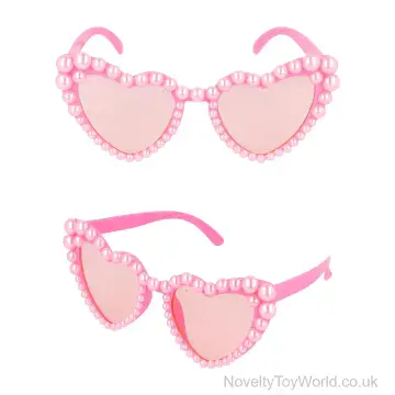Pink Heart Glasses With Pearls - Adult Size
