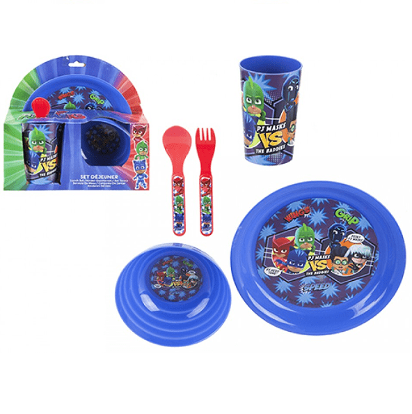 Wholesale | PJ Masks 5 Piece Kid's Breakfast Set - Bowl, Cup & Plate