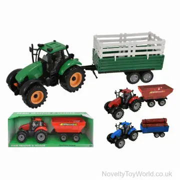 Plastic Friction Power Tractor with Trailer - 6 Assorted