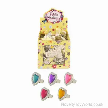 Plastic Jewel Heart Rings - Assorted Colours