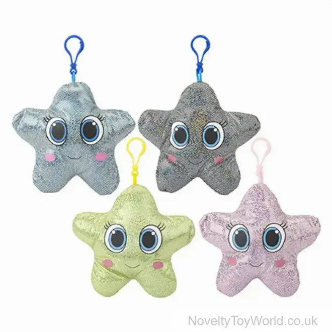 Bulk Buy | Plush Shiny Fabric Sparkle Star Toys Clip On (15cm)