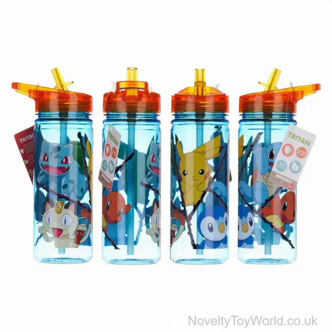 Pokémon Clear Water Bottle with Flip Straw (580ml) | Bulk Buy Pokémon Gifts UK