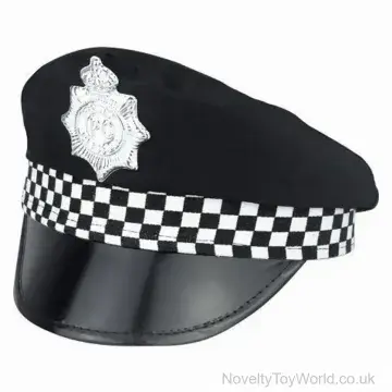 Police Fancy Dress Vinyl Peak Hat - Adult