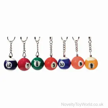 Pool Balls Novelty Keyrings - 16 Assorted (3cm)