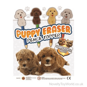 Puppy Eraser Pencil Toppers - 50mm x 56mm Vending Capsule
