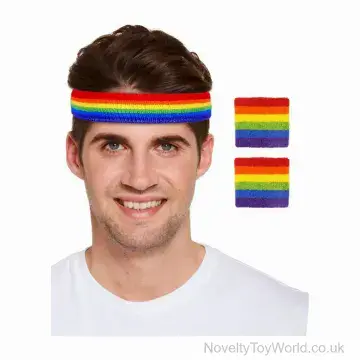 Rainbow 80s Headband and Wristbands Set