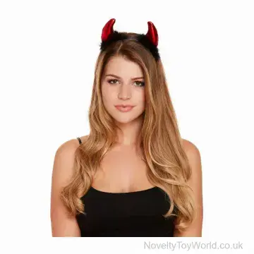 Red Devil Soft Horns Headband with Fur - Adult