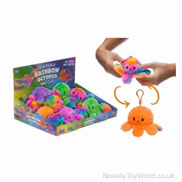 Reversible Rainbow Octopus Soft Toy & Bag Clip (10cm)