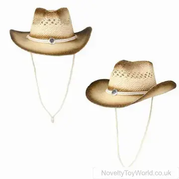 Roll Up Brim Stained Brown Cowboy Hat - Adult