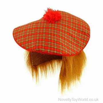 Scottish Tartan Hat With Ginger Hair - Adult