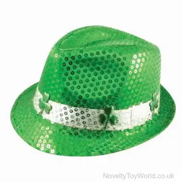 Sequin Irish Shamrock Party Trilby Hat - Adult