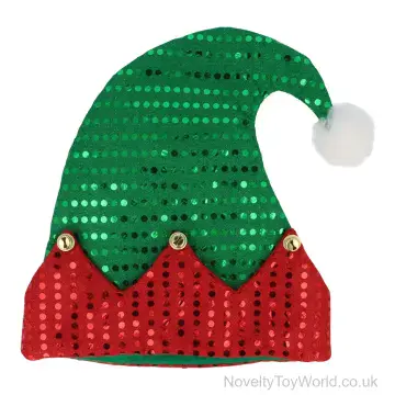 Sequinned Elf Hat With Bells - Adult Size
