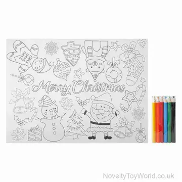 Set of 6 Colour Your Own Christmas Table Placemats with Colouring Pencils