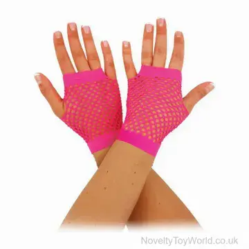 Short Fishnet Gloves In Neon Pink - Adult