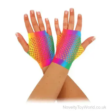 Short Rainbow Fishnet Gloves Assorted Colours - Fancy Dress