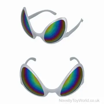 Silver Framed Alien Eye Sunglasses - Rainbow Lens - Adult Size