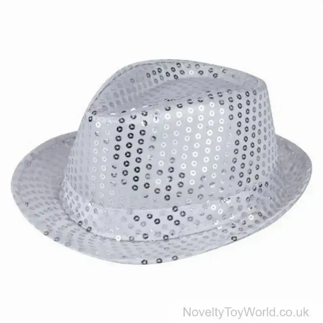 Silver Novelty Sequin Party Trilby Hat - Adult | Bulk Buy Festival Wear