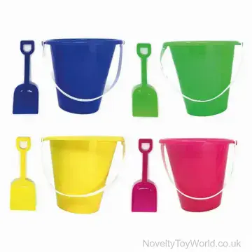 Small Plastic Beach Bucket & Spade Set - 4 Assorted (17cm)
