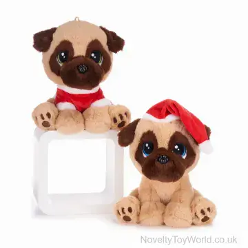 Soft Toy Pug With Santa Hat or Jacket (20cm)