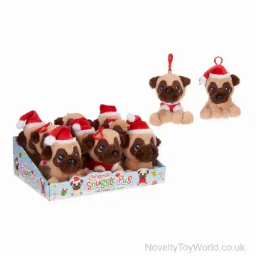 Soft Toy Pug With Santa Hat or Jacket Bag Clip (10cm)