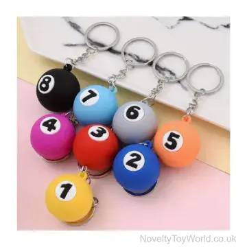 Solid Rubber Billiards Ball inc. 8 Ball Keyring (3cm)